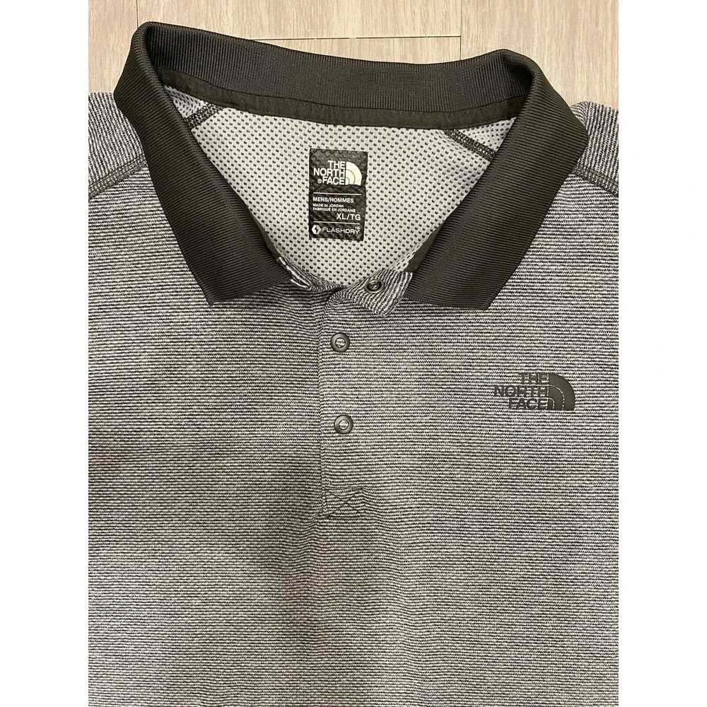 The North Face Flashdry Knit Polo Shirt Collar Gray Outdoor Hiking Mens‎ Size XL